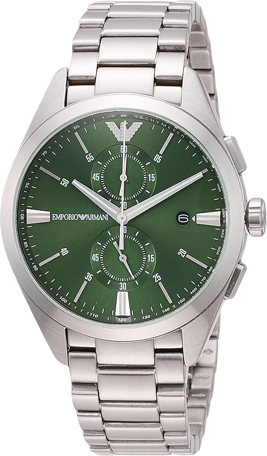 Emporio Armani Chronograph Green Dial Silver Steel Strap Watch For Men - AR11480 - Image 4